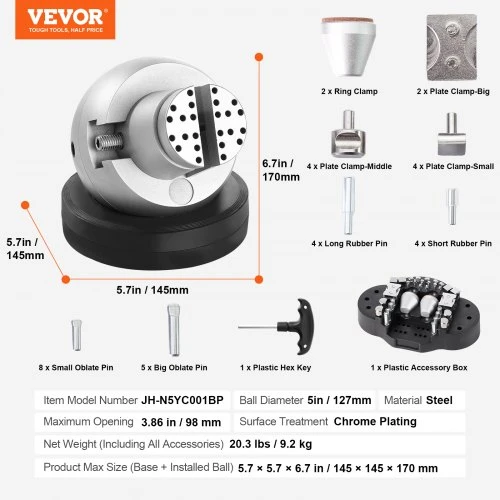 VEVOR 5" graviravimo rutulinis spaustukas, 360° pasukamas, 35 priedai