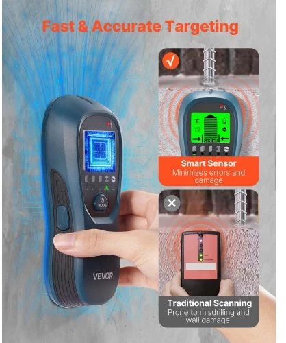VEVOR 5 viename sienų skeneris smeigių ieškiklis, elektroninis, su LCD ekranu ir garso signalu, mėlynas