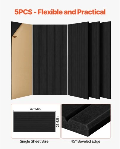 VEVOR 5 vnt. akustinės plokštės su lipniu pagrindu, 1200 x 600 x 10 mm, juodos