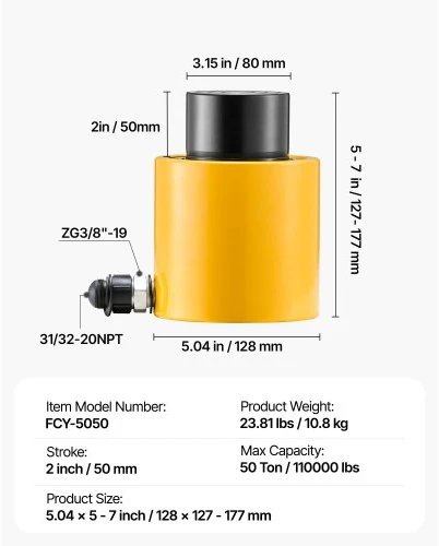 Koduva VEVOR 50 t hidraulinis cilindras su 50 mm eiga, 2"