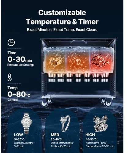 VEVOR 50L ultragarsinis valiklis, pramoninis, su krepšiu ir skaitmeniniu ekranu, 840 W, nerūdijančio plieno