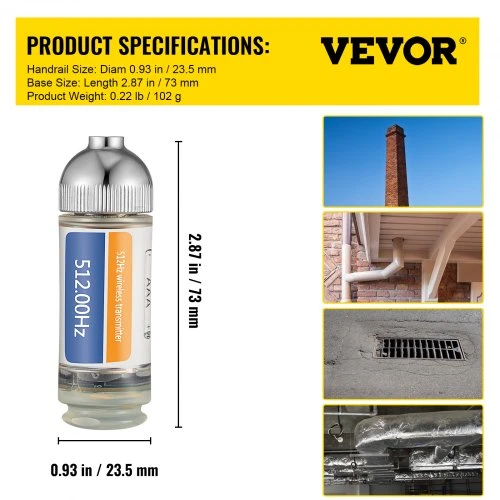 Koduva VEVOR 512HZ zondas standus drenažo lokatorius, 8/5" ir 1/4-20" jungtys, sidabrinis