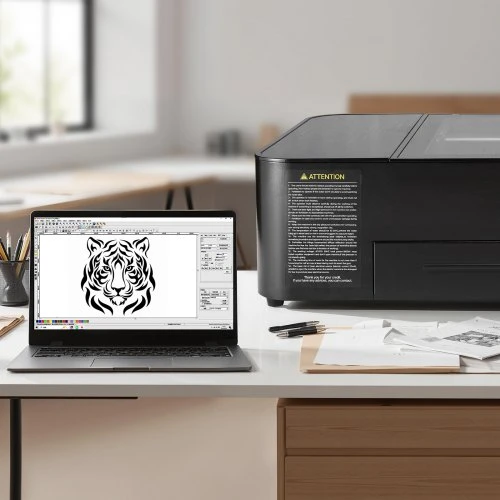Koduva VEVOR 55W CO2 lazerinis graviravimo ir pjovimo įrenginys, 500 x 300 mm, stalinis su 16 MP kamera, vandens pompa ir sukamuoju ašimi