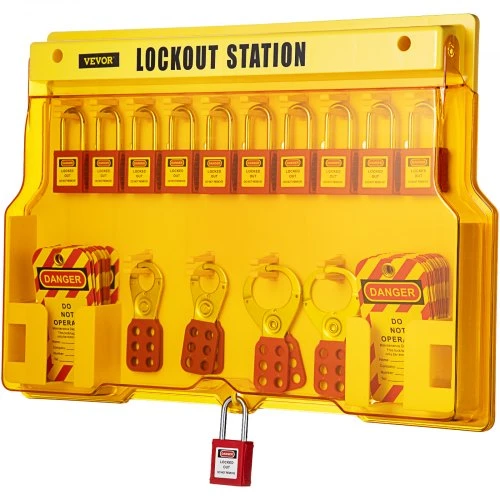 VEVOR 58 vnt. lockout tagout rinkinys, elektrinės saugos LOTO rinkinys su spynomis, stotele, haspu, žymomis ir užtraukiamais dirželiais
