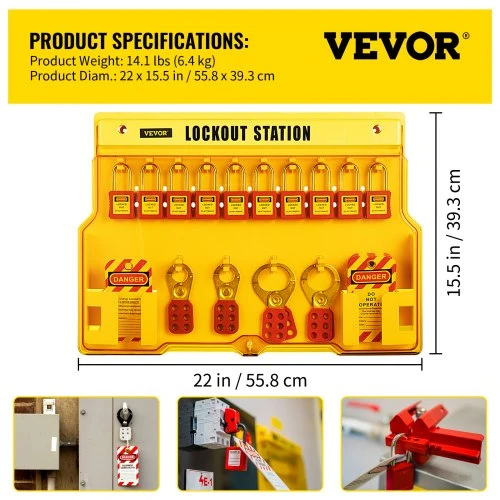 VEVOR 58 vnt. lockout tagout rinkinys, elektrinės saugos LOTO rinkinys su spynomis, stotele, haspu, žymomis ir užtraukiamais dirželiais