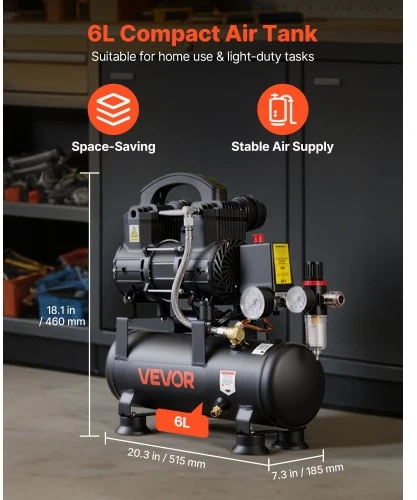 Koduva VEVOR 6 l oro kompresorius, 0,75 kW, be alyvos, MZB-750H-6