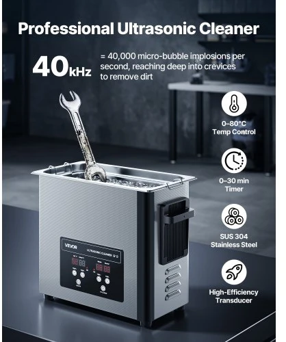 VEVOR 6 l ultragarsinis valytuvas, nerūdijantis plienas, 120 W, TH-30ATP