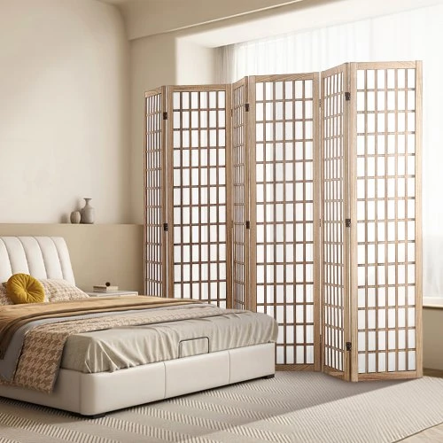 VEVOR 6 panelių japoniška kambario pertvara, medinė sulankstoma privatumo širma