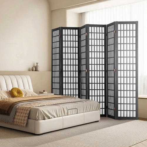 VEVOR 6 panelių japoniška kambario pertvara, sulankstoma privatumo uždanga, juoda