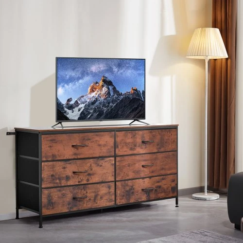 VEVOR 6 stalčių komoda, rustikinė ruda, 130 x 39 x 69 cm