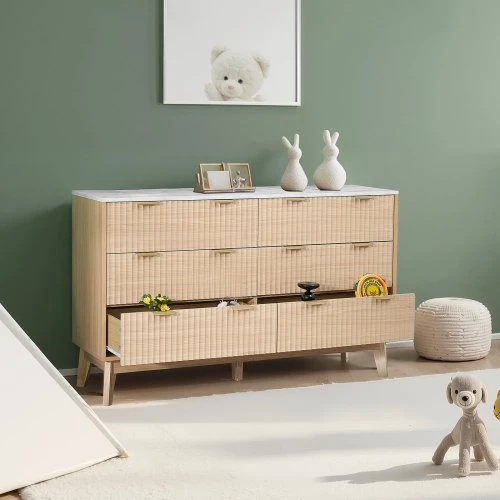 VEVOR 6 stalčių komoda, šviesaus medžio, 137,2 x 39,9 x 81,3 cm