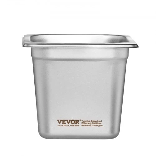 VEVOR 6 vnt. 1/6 dydžio nerūdijančio plieno GN indai 6 col. gylio, anti-jam