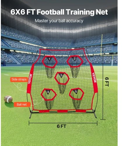 VEVOR 6 x 6 ft futbolo treniruočių metimo tinklas, 5 taikinių kišenės, raudonas