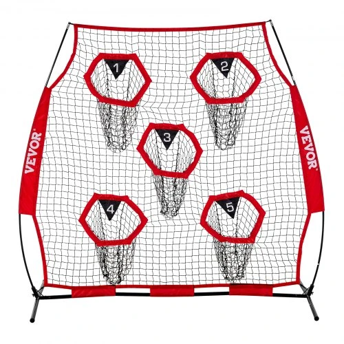 VEVOR 6 x 6 ft futbolo treniruočių metimo tinklas, 5 taikinių kišenės, raudonas
