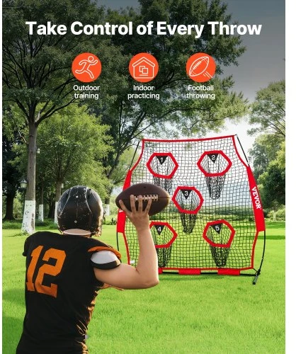 VEVOR 6 x 6 ft futbolo treniruočių metimo tinklas, 5 taikinių kišenės, raudonas