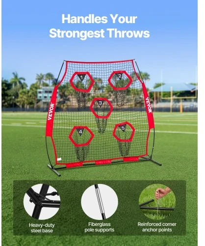 VEVOR 6 x 6 ft futbolo treniruočių metimo tinklas, 5 taikinių kišenės, raudonas