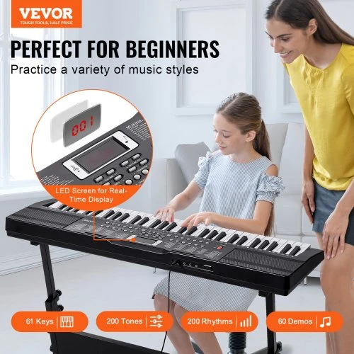VEVOR 61 klavišo skaitmeninis pianinas, BD-663, 200 tonų, 200 ritmų
