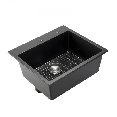 VEVOR 63 cm virtuvės plautuvė, viršutinio montavimo, vienas dubuo, juoda