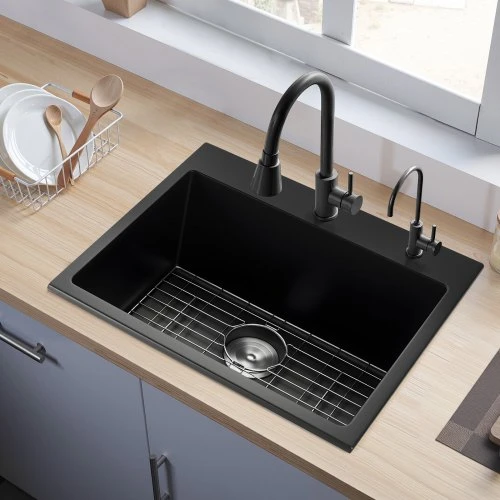VEVOR 63 cm virtuvės plautuvė, viršutinio montavimo, vienas dubuo, juoda