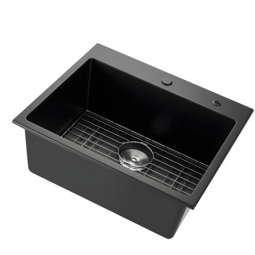 VEVOR 63 cm virtuvės plautuvė, viršutinio montavimo, vienas dubuo, juoda