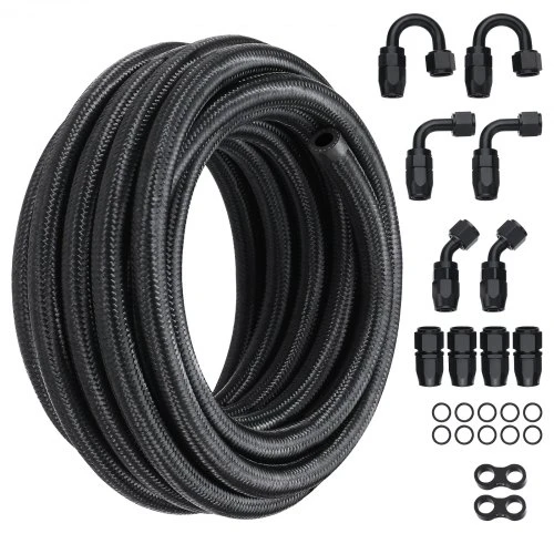 VEVOR 6AN kuro linijos rinkinys, 20 ft, 0,34" žarna, su 12 pasukamų jungčių adapterių, juodas