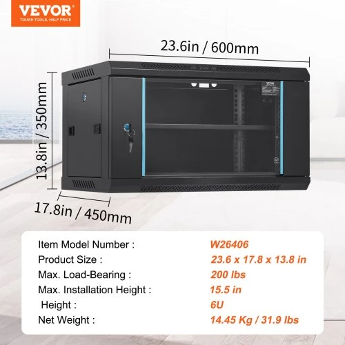 Koduva VEVOR 6U prie sienos tvirtinama tinklo serverio spinta