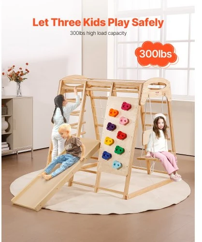 Koduva VEVOR 7-in-1 vaikų vidaus žaidimų aikštelė, 109 x 120 x 119,5 cm, su kopėčiomis, tinkline kopėčia, sūpynėmis, skersiniu, čiuožykla ir lipimo siena