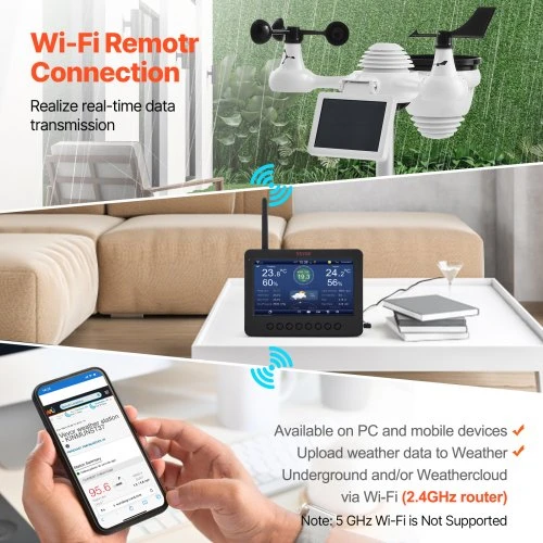 VEVOR 7-in-1 Wi-Fi orų stotis su 186 mm TFT ekranu ir belaidžiu lauko jutikliu