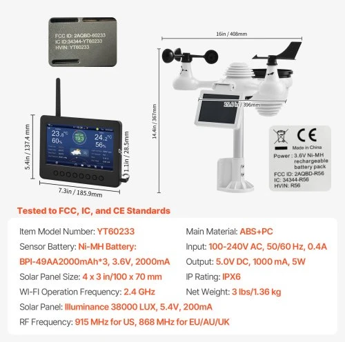 VEVOR 7-in-1 Wi-Fi orų stotis su 186 mm TFT ekranu ir belaidžiu lauko jutikliu