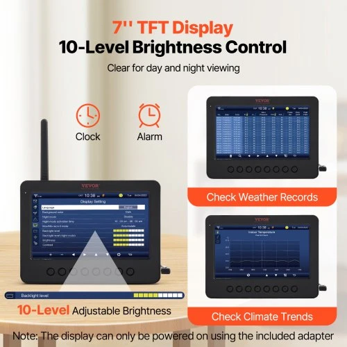 VEVOR 7-in-1 Wi-Fi orų stotis su 186 mm TFT ekranu ir belaidžiu lauko jutikliu