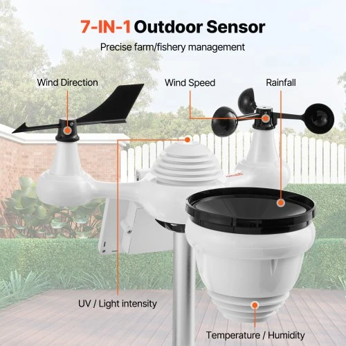 VEVOR 7-in-1 Wi-Fi orų stotis su 186 mm TFT ekranu ir belaidžiu lauko jutikliu