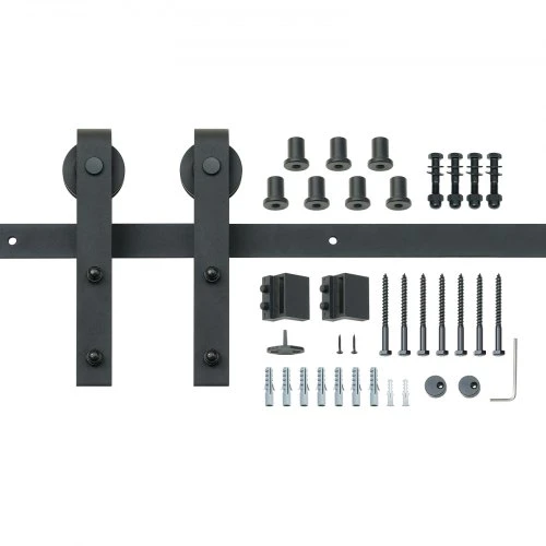 VEVOR 8 ft stumdomų tvartinių durų furnitūros komplektas, vienoms durims, 149,7kg, J formos ratukai
