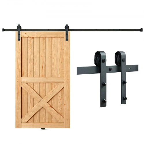 VEVOR 8 ft stumdomų tvartinių durų furnitūros komplektas, vienoms durims, 149,7kg, J formos ratukai