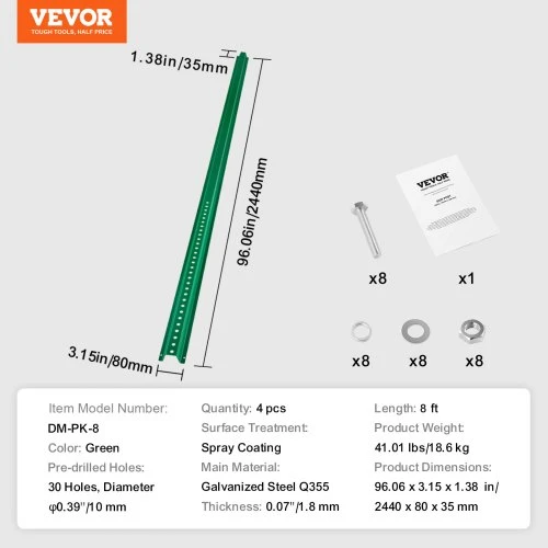 VEVOR 8 ft U-channel sign post, 4 vnt., žalias, plieno
