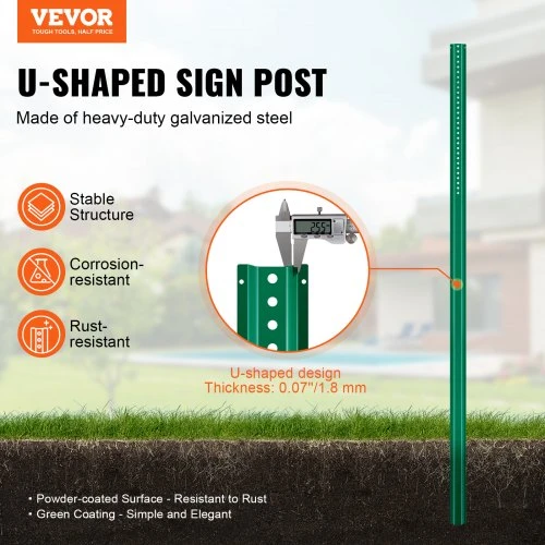 VEVOR 8 ft U-channel sign post, 4 vnt., žalias, plieno