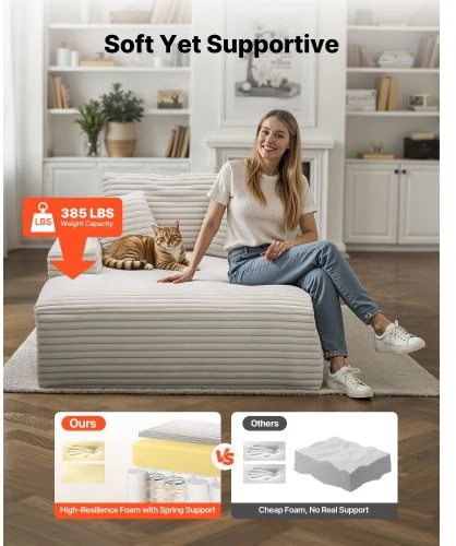 Sofa VEVOR 8035 chaise lounge kėdė, kreminė, 1380 x 1500 x 700 mm