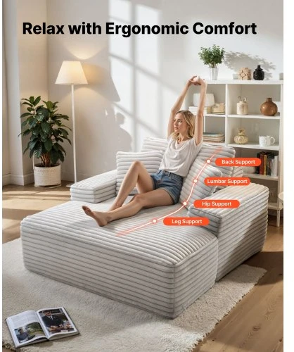 Sofa VEVOR 8035 chaise lounge kėdė, kreminė, 1380 x 1500 x 700 mm