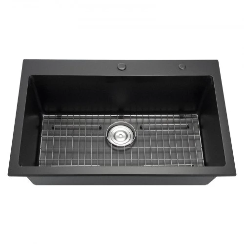 Koduva VEVOR 84 cm virtuvinė plautuvė, granito, įleidžiama, vienos talpos, juoda