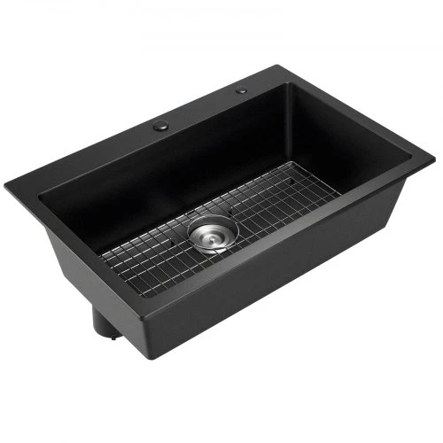 Koduva VEVOR 84 cm virtuvinė plautuvė, granito, įleidžiama, vienos talpos, juoda