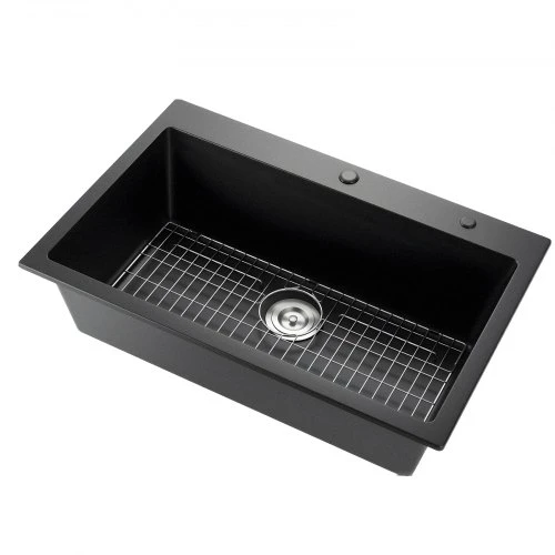Koduva VEVOR 84 cm virtuvinė plautuvė, granito, įleidžiama, vienos talpos, juoda