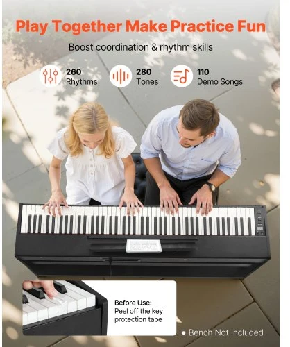 VEVOR 88 klavišų pasvertas skaitmeninis pianinas, juodas