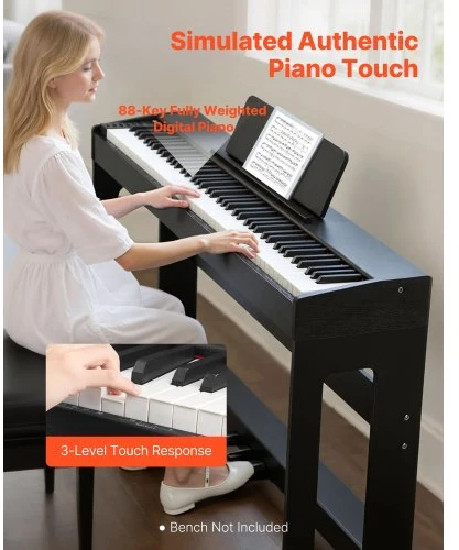 VEVOR 88 klavišų pasvertas skaitmeninis pianinas, juodas