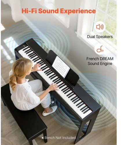 VEVOR 88 klavišų pasvertas skaitmeninis pianinas, juodas
