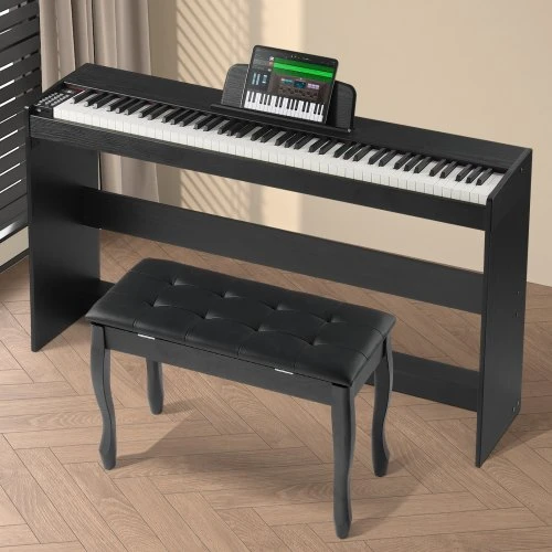 VEVOR 886 svertinis skaitmeninis pianinas, 88 klavišai, juodas ir baltas