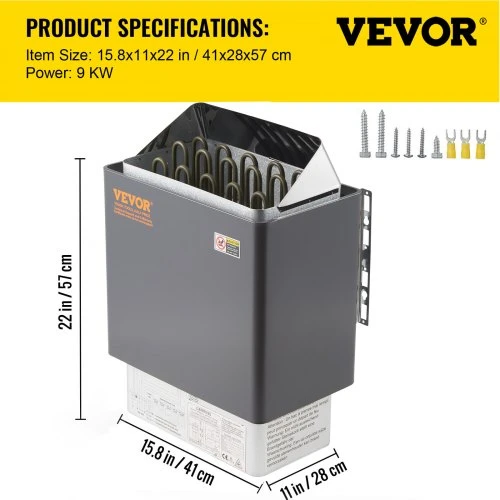 VEVOR 9 kW elektrinė saunos krosnelė su išoriniu valdikliu, nerūdijantis plienas, 9–13 m³