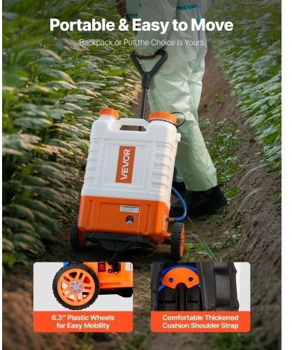 Koduva VEVOR akumuliatorinis kuprinis purkštuvas su vežimėliu, 15 l, 12 V, 0–94 PSI