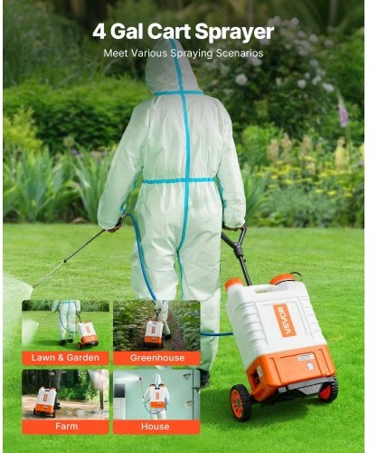 Koduva VEVOR akumuliatorinis kuprinis purkštuvas su vežimėliu, 15 l, 12 V, 0–94 PSI