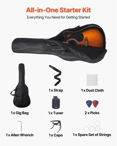 VEVOR Akustinė gitara 41 col., sunburst, FG068C-41SB