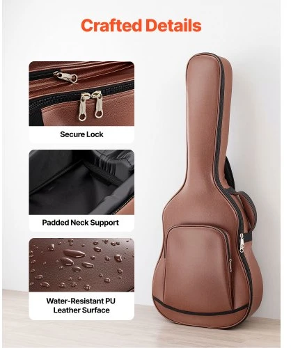 VEVOR Akustinės gitaros dėklas, kietas, 1195 mm, 41 col. gitaroms, rudas