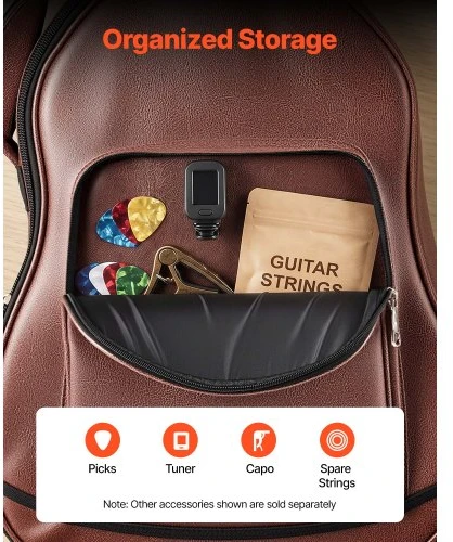 VEVOR Akustinės gitaros dėklas, kietas, 1195 mm, 41 col. gitaroms, rudas